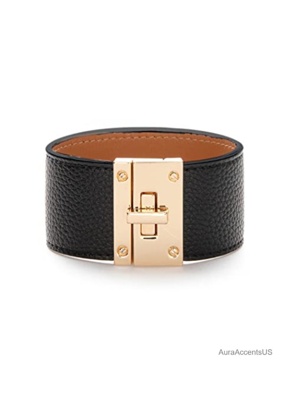 Leather Wrap Bracelet for Women Gold Twist Lock Cuff
